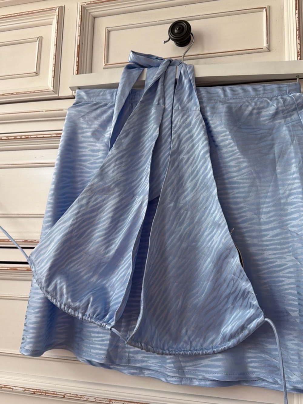 Light Blue Tie-Waist Satin Top & Mini Skirt Set